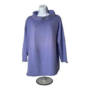 Margaret Winters Lavender Women's Ribbed Cotton Sweater with Button Detail Sz M